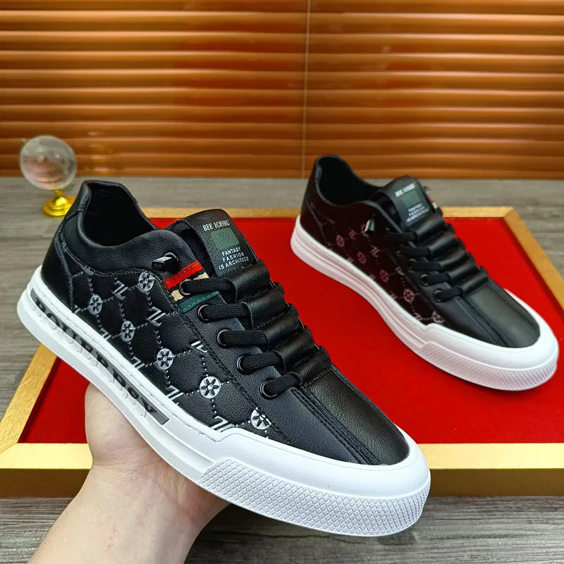Chaussures de sport luxe chic habillé / European New Shoes for Men Genuine Leather Casual Shoes Trend Print Flats Skateboard Shoes Youth Street Sneakers - kadopascher