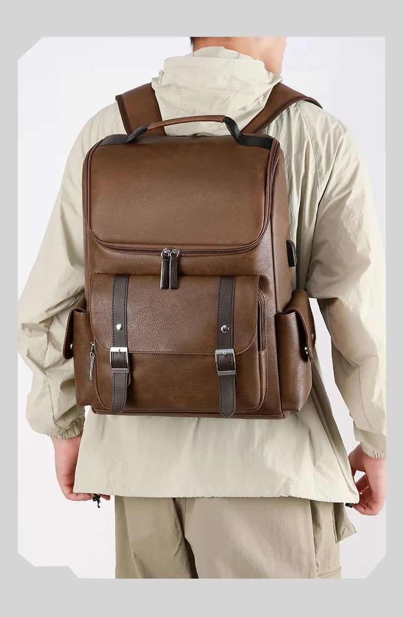 Sac à Dos Rétro en Cuir PU – Style Britannique | USB, Waterproof, Grande Capacité - kadopascher