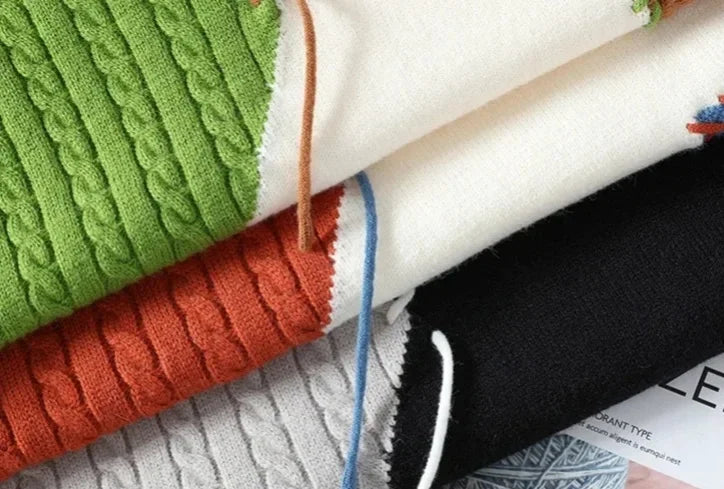 Suéter de lana con patchwork para hombre: sudadera cálida de hip hop, estilo urbano, 2026