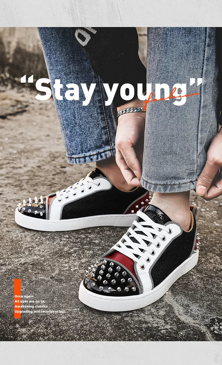 Zapatillas punk para hombre con remaches metálicos - Zapatos de calle antideslizantes premium 2026