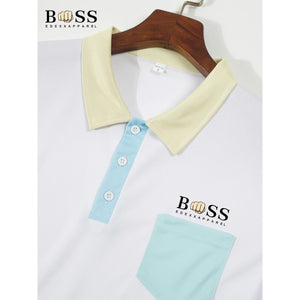 T-shirt BOSS été 2024 / New Summer Men's Hot Selling Polo Neck Shirt Solid Button Men's Short sleeved Checkered Color Block T-shirt High Quality Anti wr