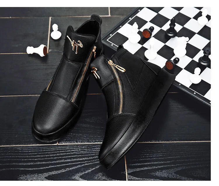 Boots Montantes Homme Cuir - Chaussures Plateforme Streetwear