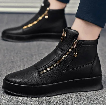 Boots Montantes Homme Cuir - Chaussures Plateforme Streetwear