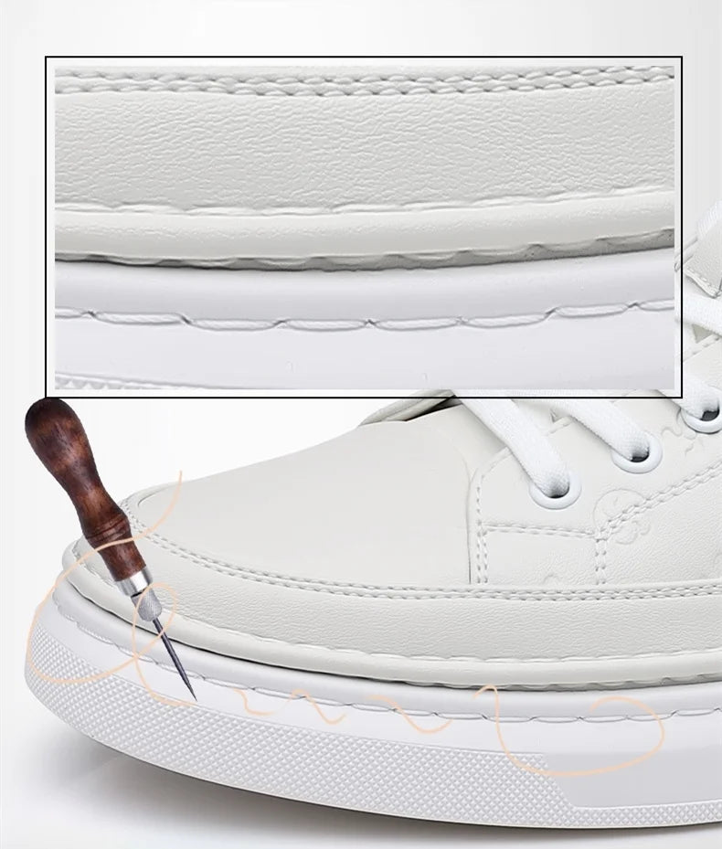 Chaussures de luxe surélevées de 5cm 2024 / 2024 Spring Men's Elevator Shoes Men Loafers White Soft Leather Moccasins Height Increased 5cm Taller Shoes Man Sneakers - kadopascher