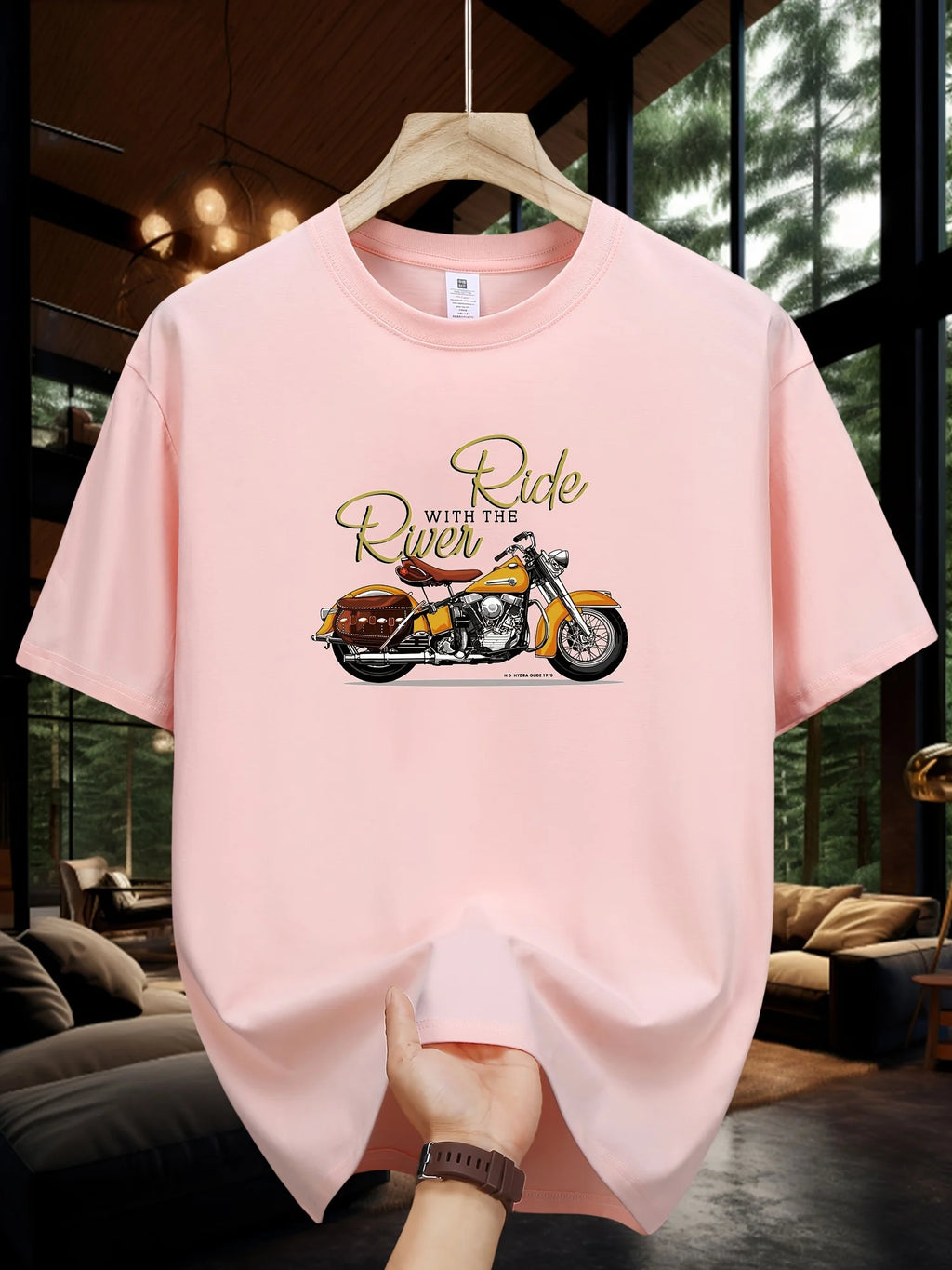 T-shirt homme collection 2025 chic et élégant 
Summer 100 Cotton Fashionable Casual Loose Large Size Classic Motorcycle Pattern Printed Round Neck Short Sleeve T-shirt - kadopascher