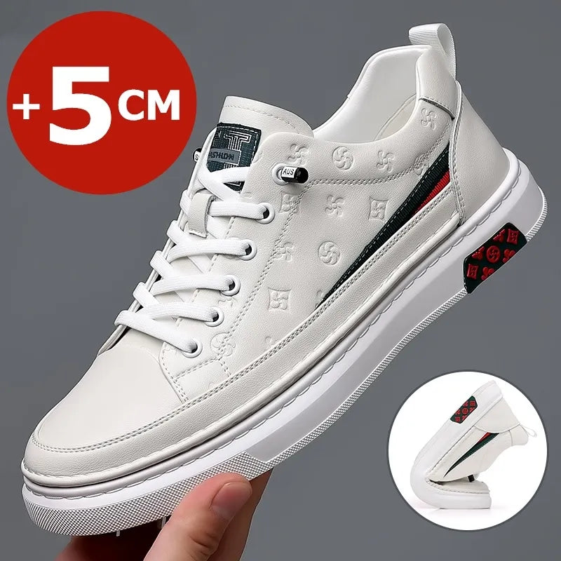 Chaussures de luxe surélevées de 5cm 2024 / 2024 Spring Men's Elevator Shoes Men Loafers White Soft Leather Moccasins Height Increased 5cm Taller Shoes Man Sneakers - kadopascher