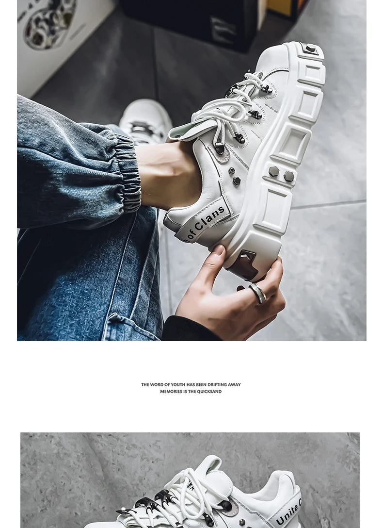 Sneakers Skateboard Homme Cuir - Chaussures Sport Outdoor Respirantes