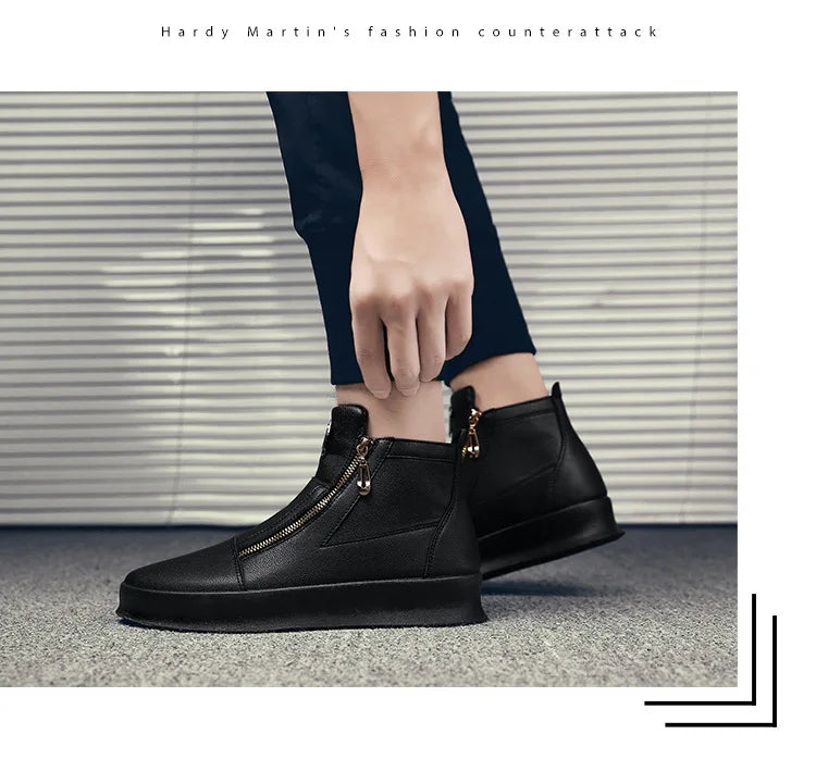 Boots Montantes Homme Cuir - Chaussures Plateforme Streetwear