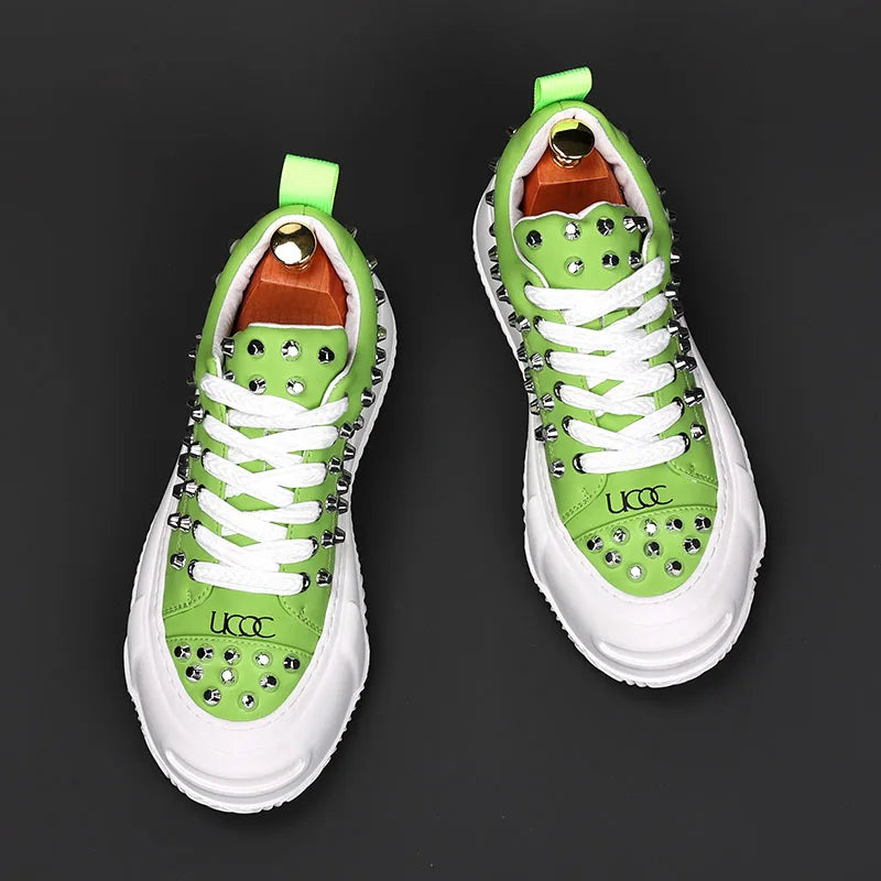 Sneakers Punk Rivets Homme – Semelle Épaisse Cuir Fendu | Style Rock Hip-Hop EU 38-48 - kadopascher