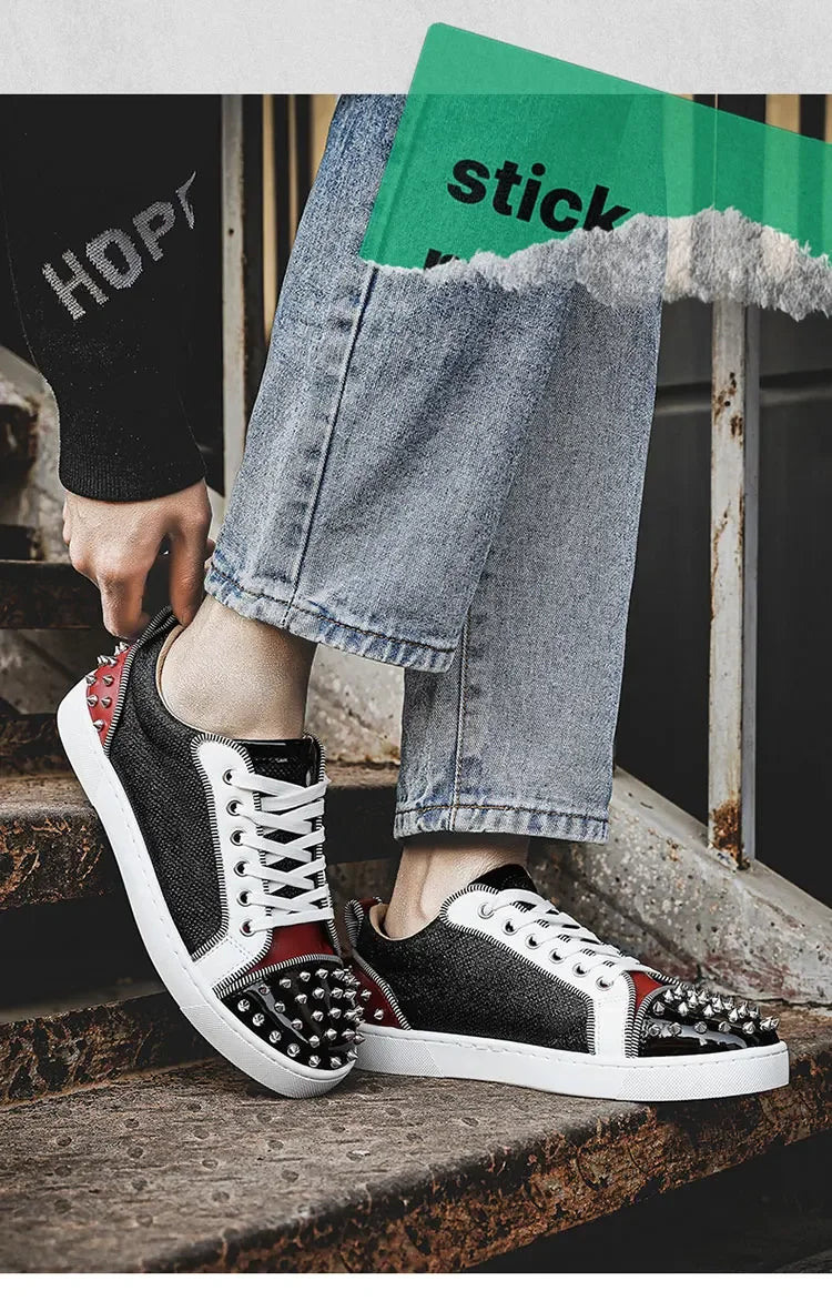 Zapatillas punk para hombre con remaches metálicos - Zapatos de calle antideslizantes premium 2026
