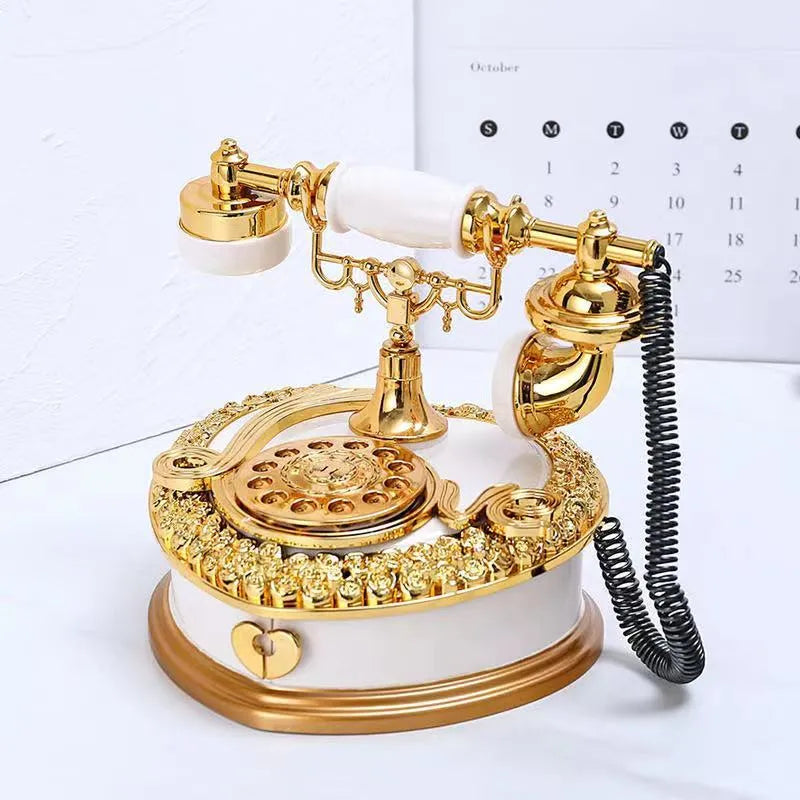 Ancien téléphone collection / Light Luxury Classic Style Dial Old-fashioned Telephone Music Box Home Desk - kadopascher