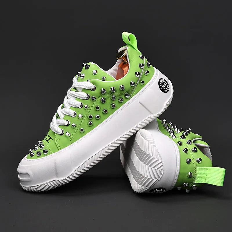 Sneakers Punk Rivets Homme – Semelle Épaisse Cuir Fendu | Style Rock Hip-Hop EU 38-48 - kadopascher