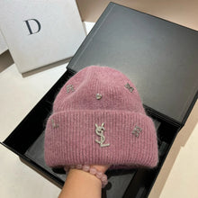 Bonnet YSL / Sweet Plush Long Rabbit Fur Knitted Hat Autumn And Winter Warm Ear Protection Cap Fashionable Letter Women's Hats