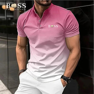 T-shirt BOSS été 2024 / New Summer Men's Hot Selling Polo Neck Shirt Solid Button Men's Short sleeved Checkered Color Block T-shirt High Quality Anti wr