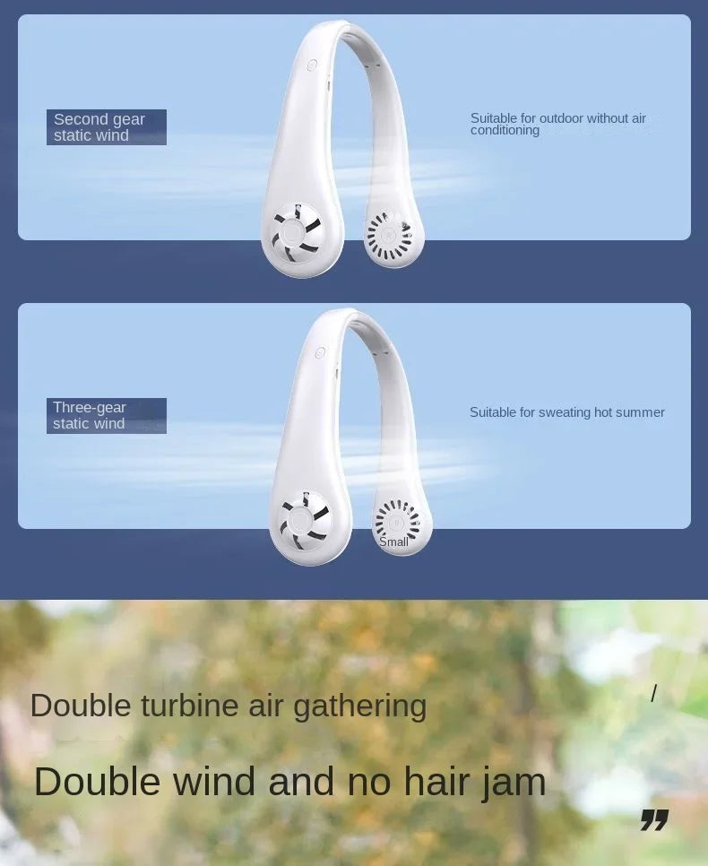 Ventilateur de Cou Sans Lames USB Rechargeable – 3 Vitesses, Portable & Silencieux