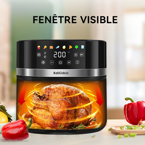 Air fryer avec vitre transparente - Grande capacité 8.5L Marque KotiCidsin (Produit avec avis certifiés 5 étoiles)
8.5L Oil-Free Air Fryer, 2000W Air Fryer with Transparent Window and Built-in Lighting, LED Touch Screen - kadopascher