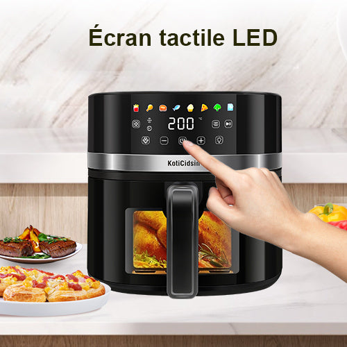 Air fryer avec vitre transparente - Grande capacité 8.5L Marque KotiCidsin (Produit avec avis certifiés 5 étoiles)
8.5L Oil-Free Air Fryer, 2000W Air Fryer with Transparent Window and Built-in Lighting, LED Touch Screen - kadopascher