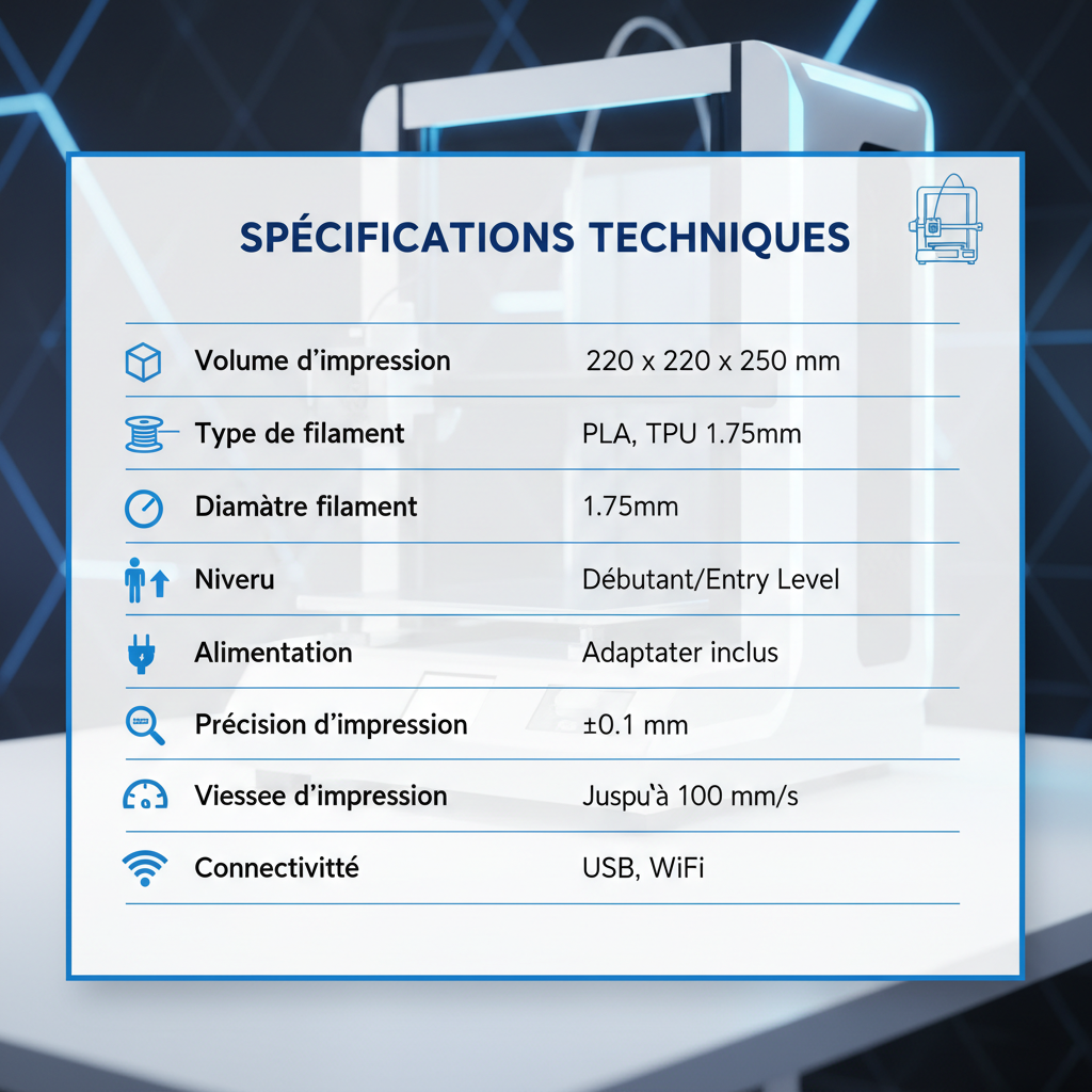 Spécifications techniques imprimante 3D