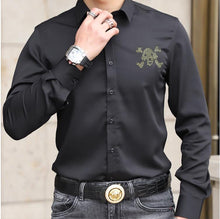 Chemise luxe homme / Mens Skulls Shirts Diamond stone Long Sleeve Button Hot drill Cotton Long Shirts Men - kadopascher