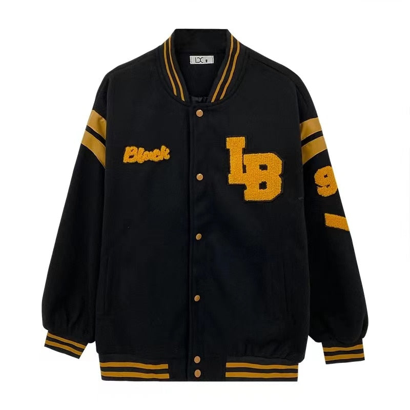 American letter towel embroidered jacket coat men's Y2K street hip-hop retro baseball uniform couple casual all-match jacket top - kadopascher