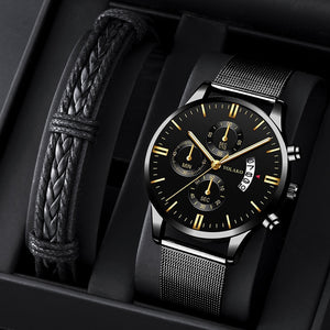 Coffret cadeaux homme / Fashion Luxury Men Stainless Steel Mesh Belt Quartz Wristwatch 2023 Men's Business Casual Bracelet Watches relogio masculino