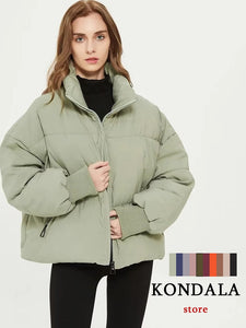 Blouson femme / KONDALA Autumn Winter Women Jackets Thicken Streetwear Oversized Parkas Long Batwing Sleeve Pockets Fashion 2022 Female Coats