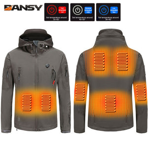 Blouson chauffant nouvelle génération / Men Heating Cotton Jacket 7 Zone USB Electric Heating Thermostatic Hooded Jacket Camping Sports  Warm Jacket Washed - kadopascher