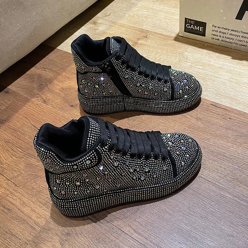 Fashion Sneakers Women Trend 2022 New Spring Autumn Platform Lace Up Rhinestone Women Casual Shoes Fashion Shiny Ladies Shoes - kadopascher