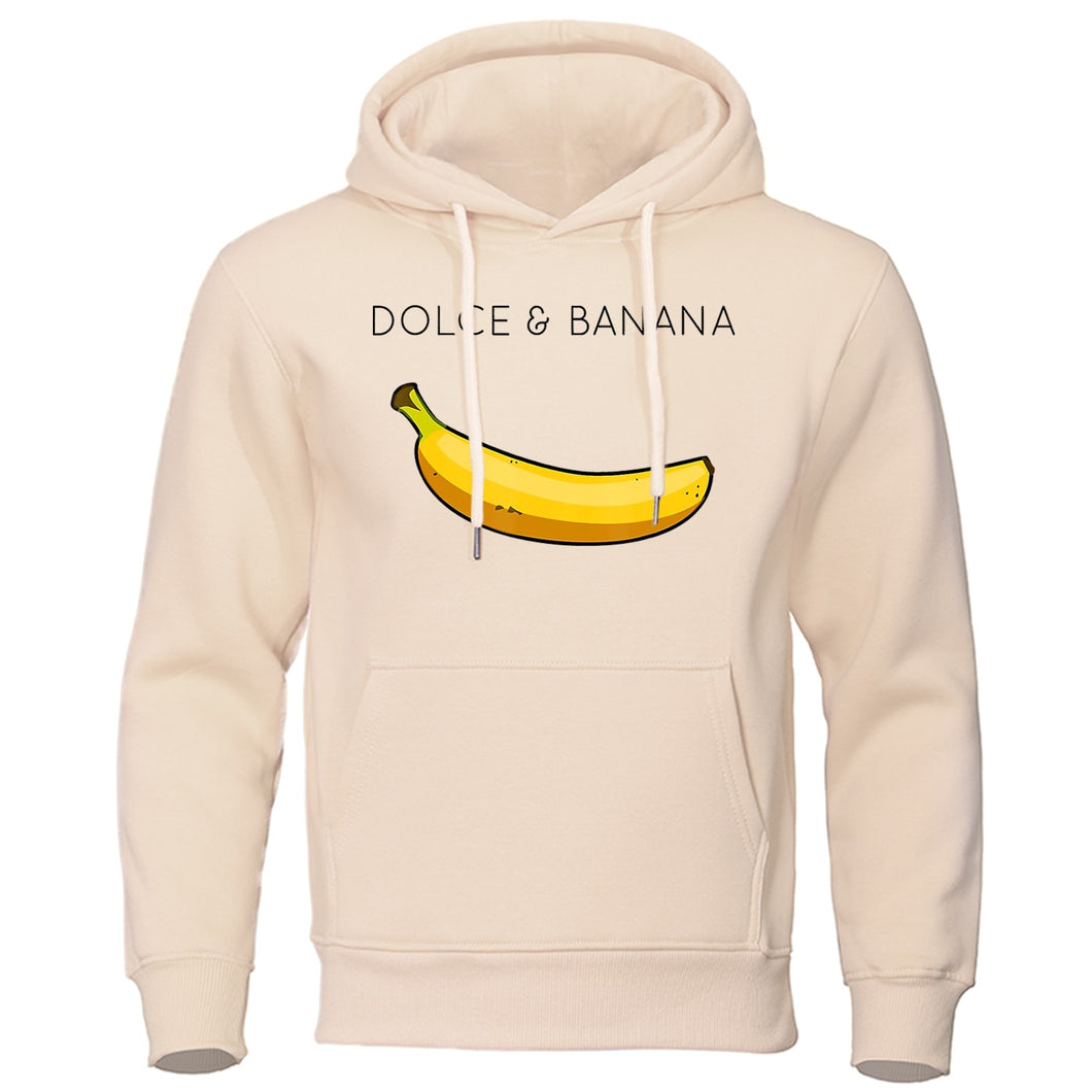 Pull Dolce & Banana Printing Men's Sweatshirt Fashion Casual Hoodies Autumn Loose Pullover Tops Pocket Fleece Warm Sportswear Male