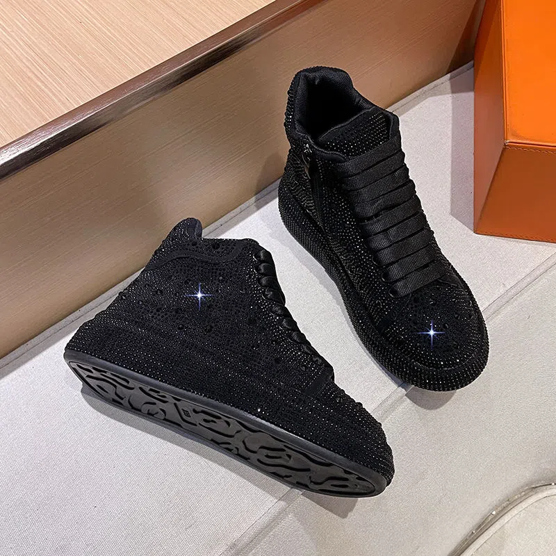 Fashion Sneakers Women Trend 2022 New Spring Autumn Platform Lace Up Rhinestone Women Casual Shoes Fashion Shiny Ladies Shoes - kadopascher