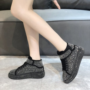 Fashion Sneakers Women Trend 2022 New Spring Autumn Platform Lace Up Rhinestone Women Casual Shoes Fashion Shiny Ladies Shoes