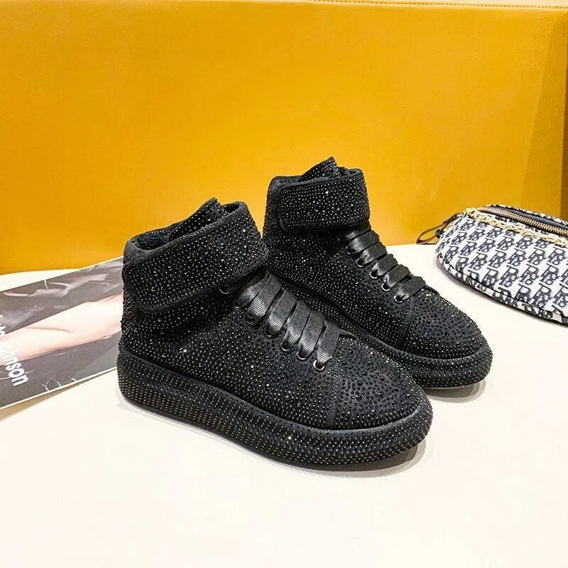 Fashion Sneakers Women Trend 2022 New Spring Autumn Platform Lace Up Rhinestone Women Casual Shoes Fashion Shiny Ladies Shoes - kadopascher