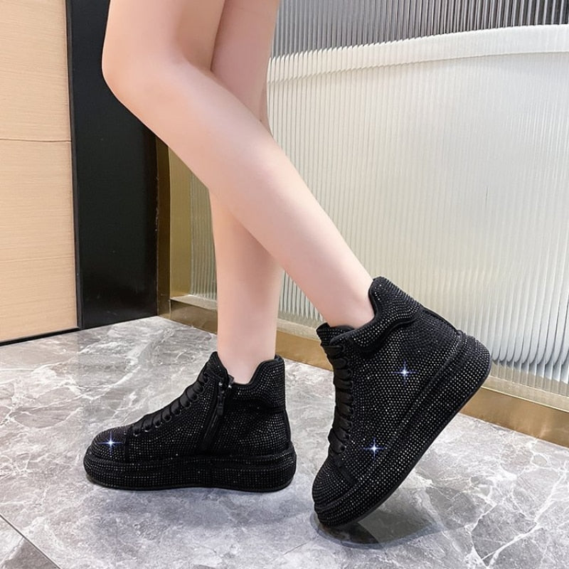 Fashion Sneakers Women Trend 2022 New Spring Autumn Platform Lace Up Rhinestone Women Casual Shoes Fashion Shiny Ladies Shoes - kadopascher
