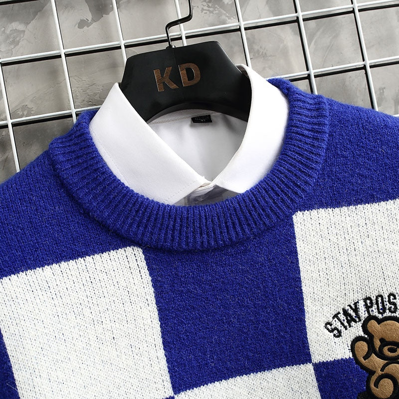 2022 New Winter Hip Hop Printed Loose Mens Sweaters High End Cashmere Sweater Men Clothing Fashion Plaid Christmas Pullovers - kadopascher