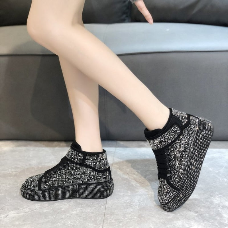 Fashion Sneakers Women Trend 2022 New Spring Autumn Platform Lace Up Rhinestone Women Casual Shoes Fashion Shiny Ladies Shoes - kadopascher