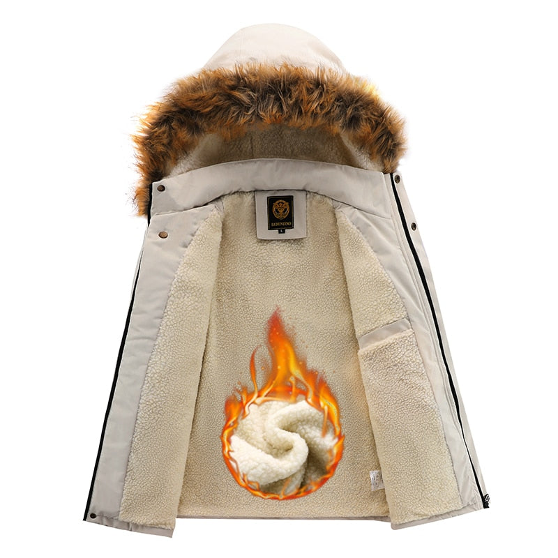 2022 Men Winter Warm Fleece Thick Windbreaker Jacket Coat Parkas Men Fashion Fur Collar Detachable Hooded Waterproof Jacket Men - kadopascher