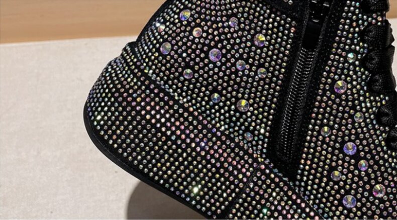 Fashion Sneakers Women Trend 2022 New Spring Autumn Platform Lace Up Rhinestone Women Casual Shoes Fashion Shiny Ladies Shoes - kadopascher