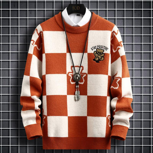 2022 New Winter Hip Hop Printed Loose Mens Sweaters High End Cashmere Sweater Men Clothing Fashion Plaid Christmas Pullovers - kadopascher