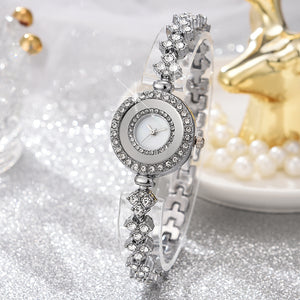 Coffret luxe pour femme 6PCS Set Luxury Watch Women Ring Necklace Earrings Rhinestone Fashion Wristwatch Female Casual Ladies Watches Bracelet Set Clock