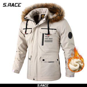 2022 Men Winter Warm Fleece Thick Windbreaker Jacket Coat Parkas Men Fashion Fur Collar Detachable Hooded Waterproof Jacket Men