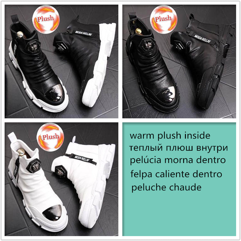 Chaussures bottines hommes en cuir véritable mode luxe  / bottes de neige Super qualité / chaussures de designer 5 # 20 / 10D50 - kadopascher.com