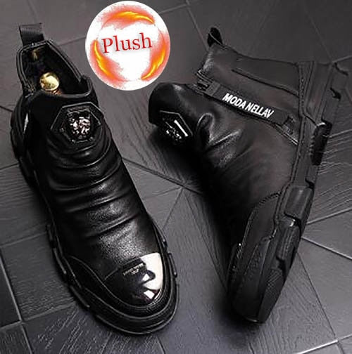 Chaussures bottines hommes en cuir véritable mode luxe  / bottes de neige Super qualité / chaussures de designer 5 # 20 / 10D50 - kadopascher.com