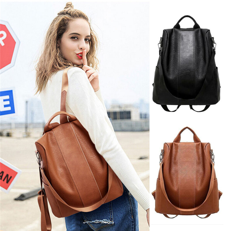 Sac à dos anti-vol féminin classique en cuir PU couleur unie sac à dos canta mode sac à bandoulière - kadopascher.com