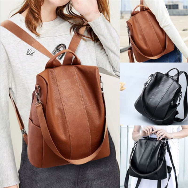 Sac à dos anti-vol féminin classique en cuir PU couleur unie sac à dos canta mode sac à bandoulière - kadopascher.com