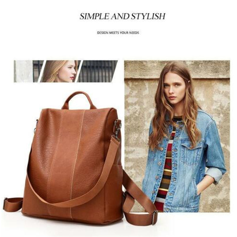Sac à dos anti-vol féminin classique en cuir PU couleur unie sac à dos canta mode sac à bandoulière - kadopascher.com