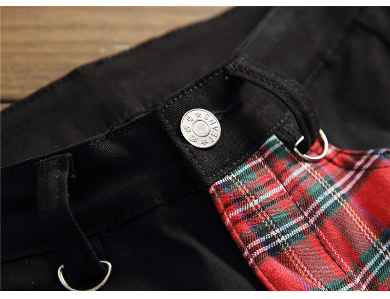 jeans patchwork homme / Trendy patchs design noir denim / pantalon long luxe homme - kadopascher.com