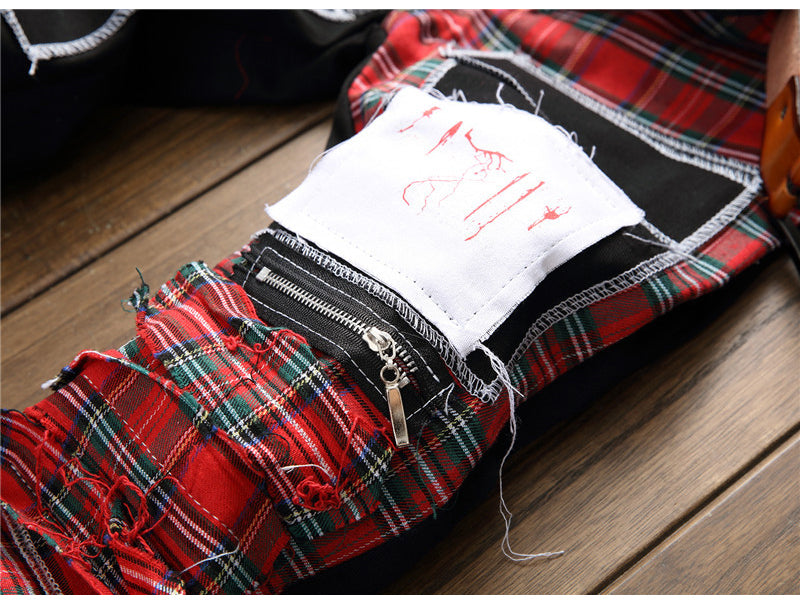 jeans patchwork homme / Trendy patchs design noir denim / pantalon long luxe homme - kadopascher.com