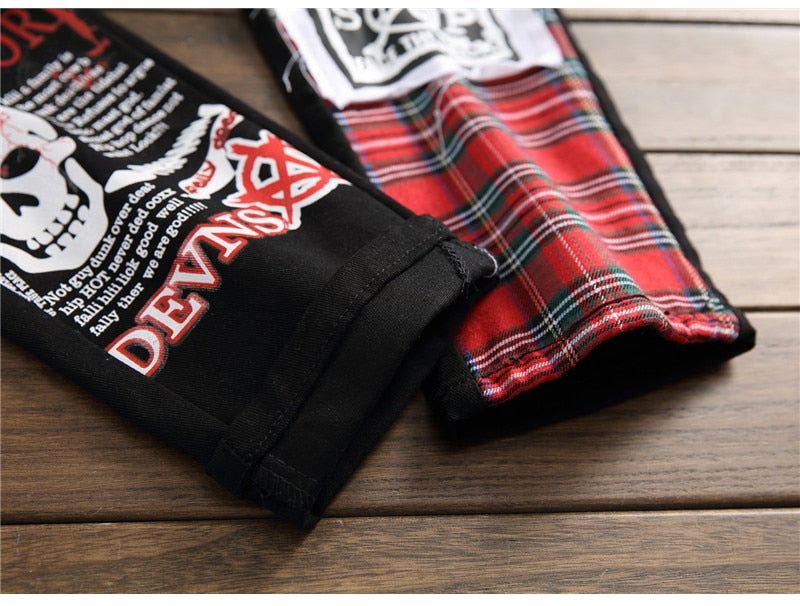 jeans patchwork homme / Trendy patchs design noir denim / pantalon long luxe homme - kadopascher.com