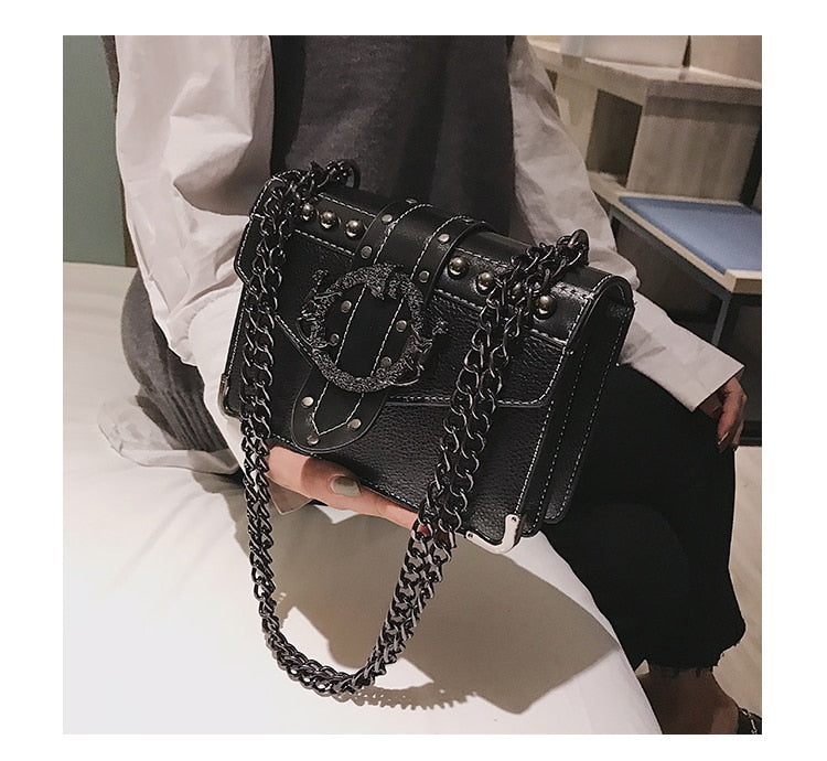 Sac a main cuir luxe / Nouvelle collection 2020 en Cuir / Femmes Designer Sac a main Rivet Serrure Chaîne Épaule - kadopascher.com
