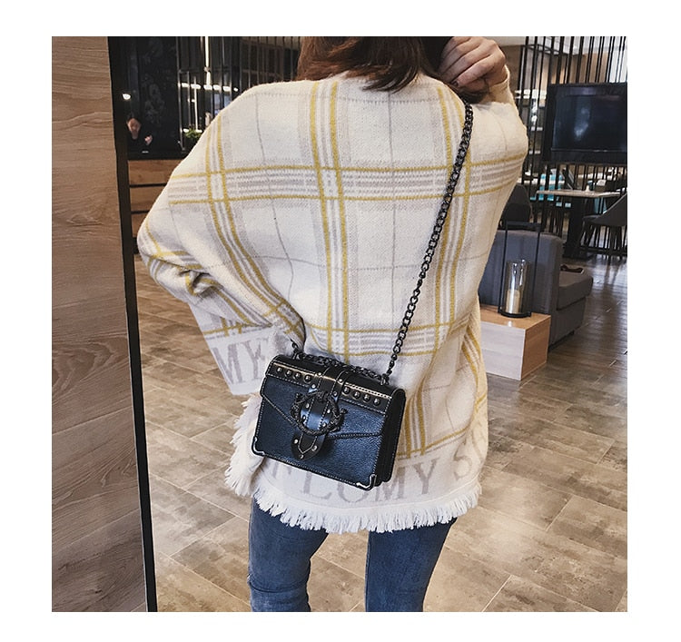 Sac a main cuir luxe / Nouvelle collection 2020 en Cuir / Femmes Designer Sac a main Rivet Serrure Chaîne Épaule - kadopascher.com